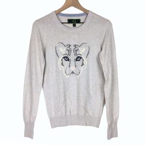 C WONDER Sweater Cashmere Lambswool Blend Snow Tiger Neutral Colors Small NWT